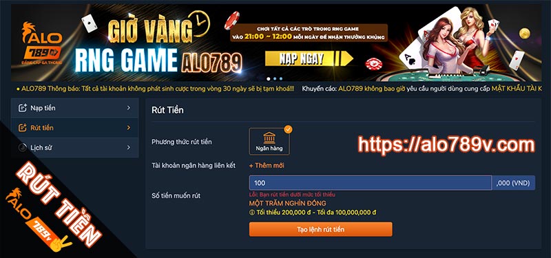 Cách rút tiền Alo789